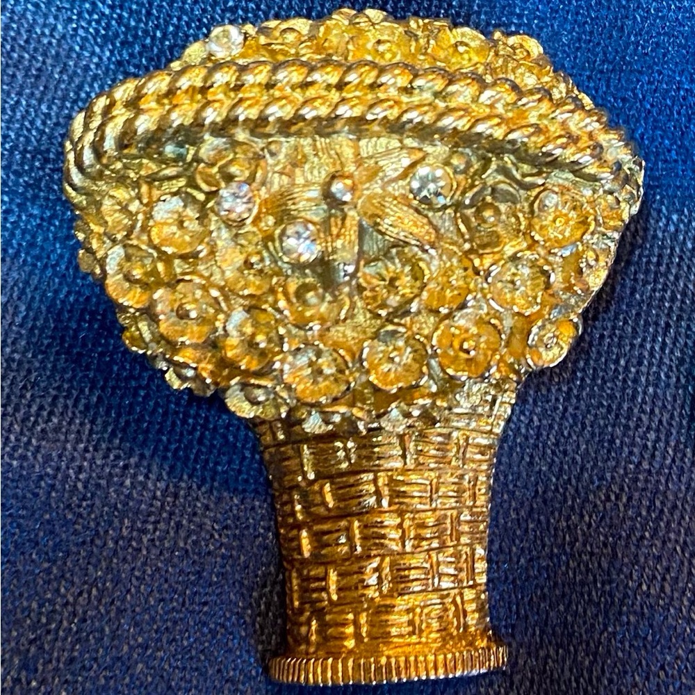 Vintage Avon Art Deco Gold Tone Flower Lip Balm Brooch